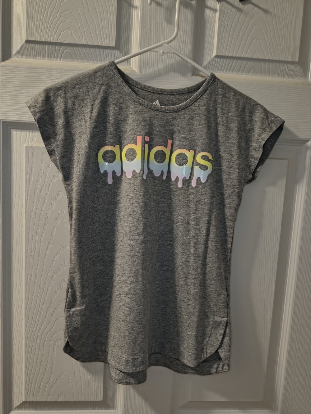 Adidas Gray Tee with Pastel Drip Logo Size Large